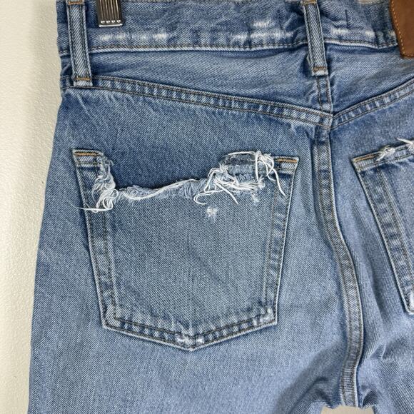 Moussy Cut Off Shorts Size 27 Blue Denim High Rise Button Fly Inseam 9” Japan - Picture 7 of 13
